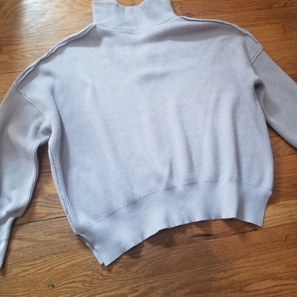 Womens Ribbed Gray Slouchy Relaxed Pullover Quarter Zip Sweater Med - Picture 7 of 11